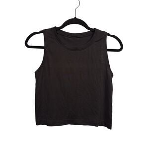 Lululemon Crop Tank Top Womens 6 Black Breeze By Muscle Seamless Ventilated Logo